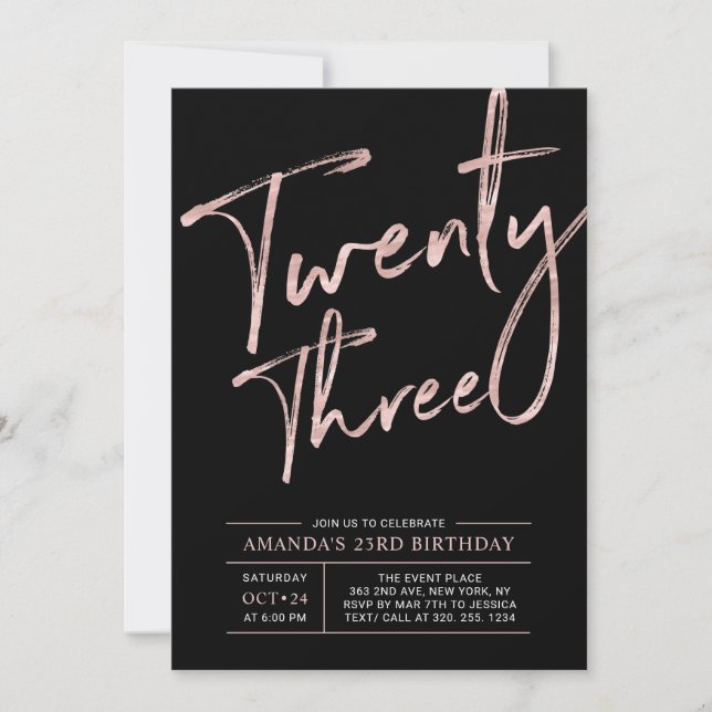Invitation Fête d'anniversaire de 23 ans au style Modern Brus (Devant)