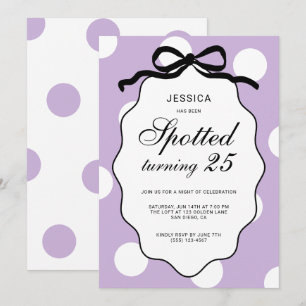 Invitation Fête d'anniversaire de 25 ans à pois violets
