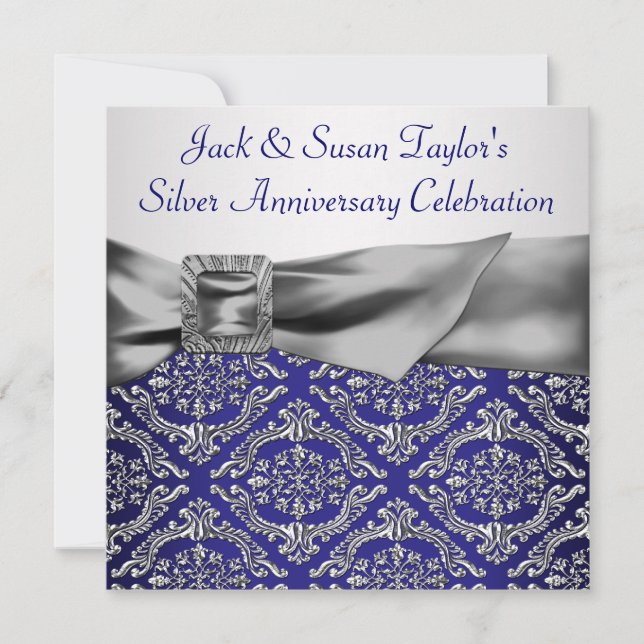 Invitation Fête d'anniversaire de 25 ans Bleu minuit Argent D (Devant)