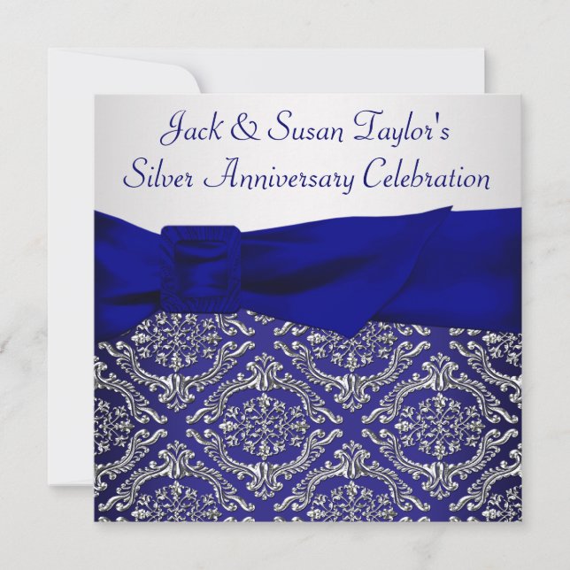 Invitation Fête d'anniversaire de 25 ans Bleu minuit Argent D (Devant)