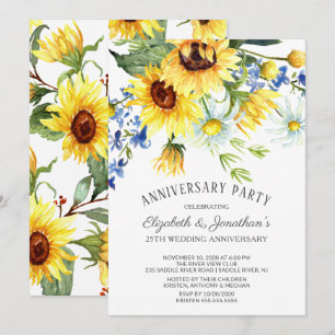 Invitation Fête d'anniversaire de 25 ans Bouquet de tournesol