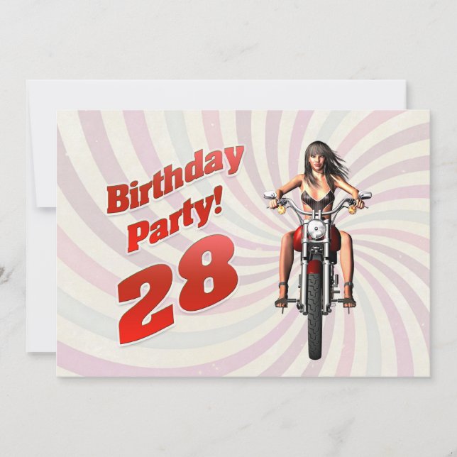 Invitation fête d'anniversaire de 28 ans avec une fille sur u (Devant)
