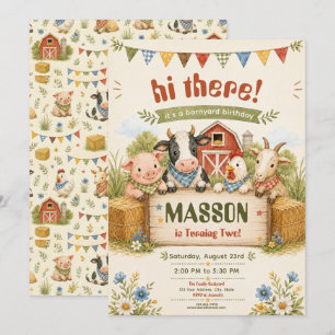 Invitation Fête d'anniversaire de 2 ans à la ferme rustique p