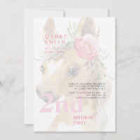 Fête d'anniversaire de 2 ans aquarelle Poney Rose
