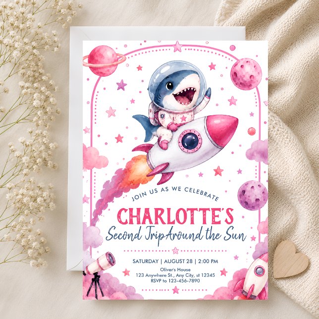 Invitation Fête d'anniversaire de 2 ans Cute Pink Outer Space (Créateur téléchargé)
