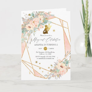 Invitation Fête d'anniversaire de 2 ans de fée rose et or géo
