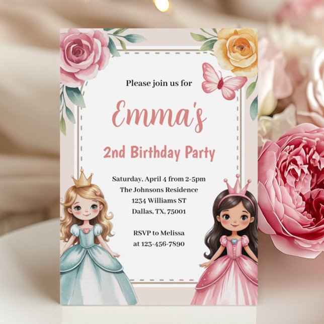 Invitation Fête d'anniversaire de 2 ans de la jolie princesse (Créateur téléchargé)