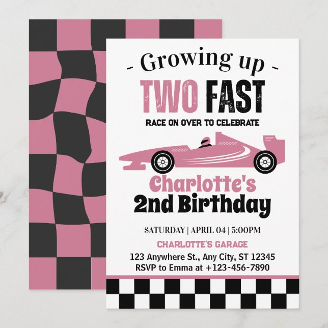 Invitation Fête d'anniversaire de 2 ans de Two Fast Girl (Devant / Derrière)