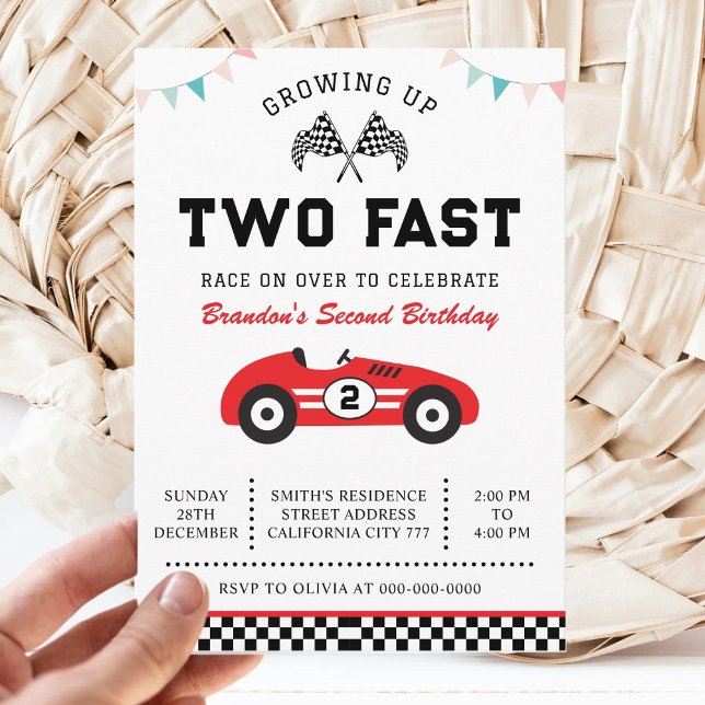 Invitation Fête d'anniversaire de 2 ans de voiture de course  (Créateur téléchargé)
