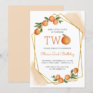 Invitation Fête d'anniversaire de 2 ans d'Orange Little Cutie