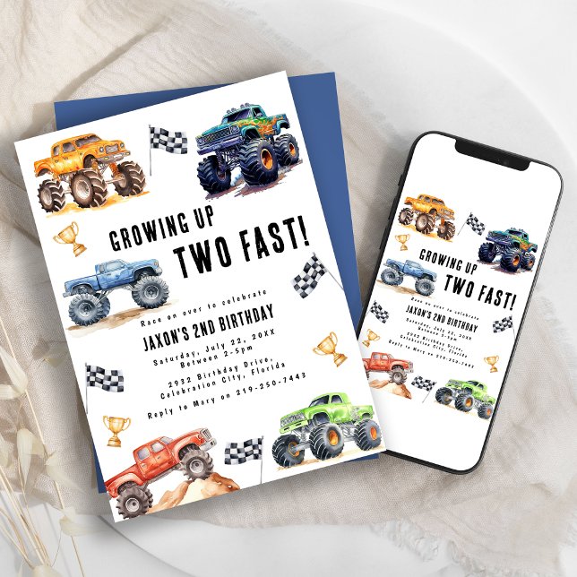 Invitation Fête d'anniversaire de 2 ans pour Deux Camions Mon (Créateur téléchargé)