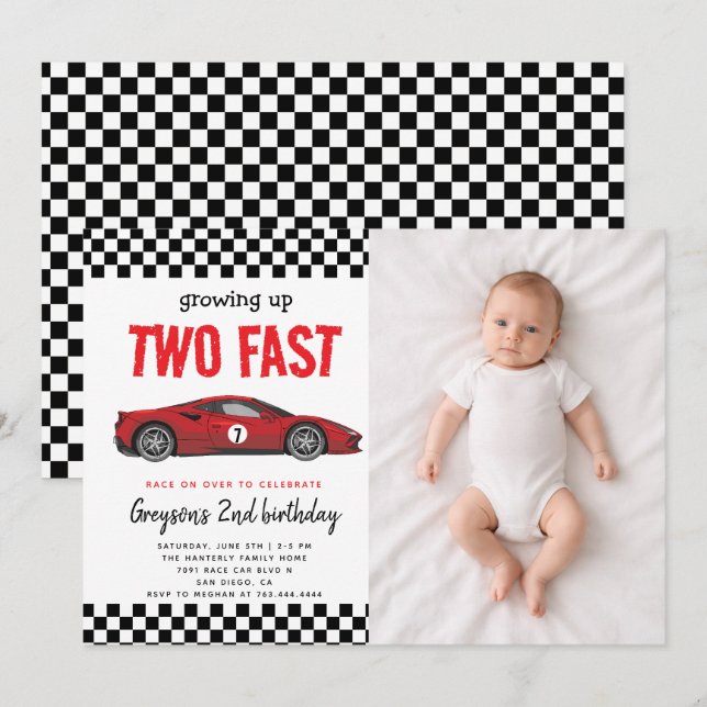 Invitation Fête d'anniversaire de 2 ans pour un garçon amateu (Devant / Derrière)