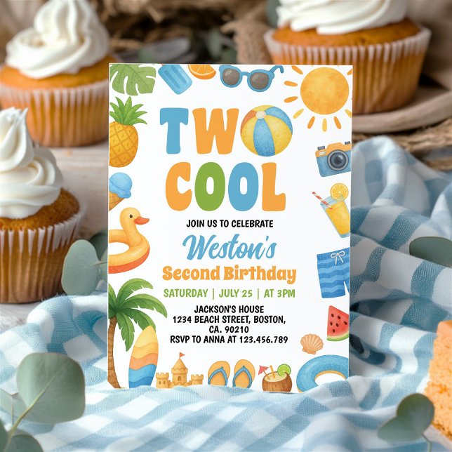 Invitation Fête d'anniversaire de 2 ans sur la plage d'été Tw (Créateur téléchargé)
