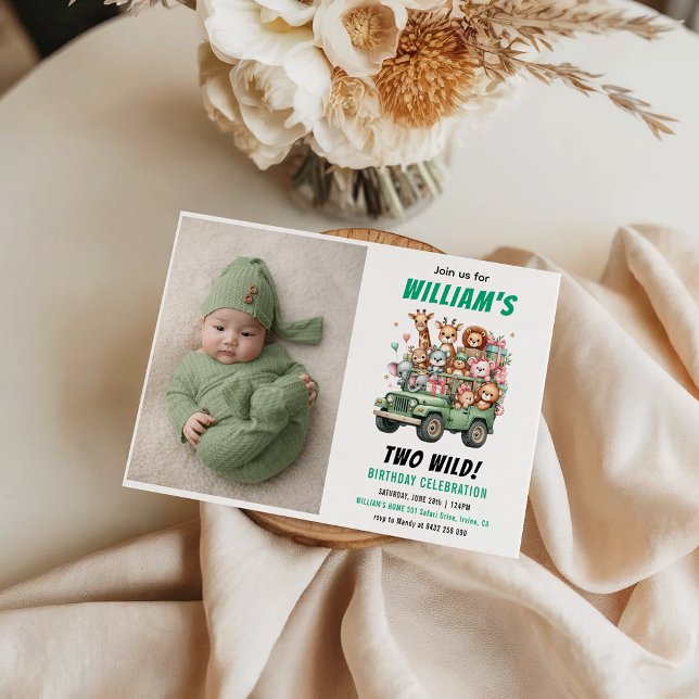 Invitation Fête d'anniversaire de 2 ans sur le thème des anim (Two Wild Safari Animal 2nd Birthday Party Invitation
)