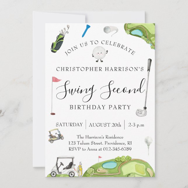 Invitation Fête d'anniversaire de 2 ans sur le thème du golf  (Devant)