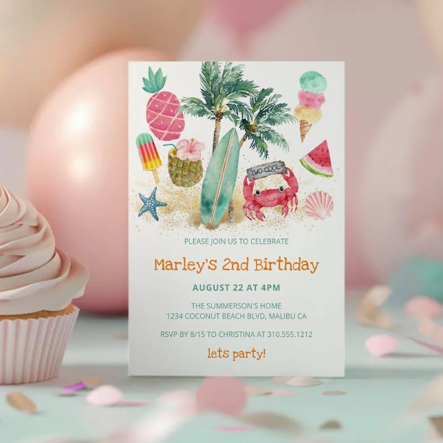 Invitation Fête d'anniversaire de 2 ans Thème Été Tropical Pl (Créateur téléchargé)