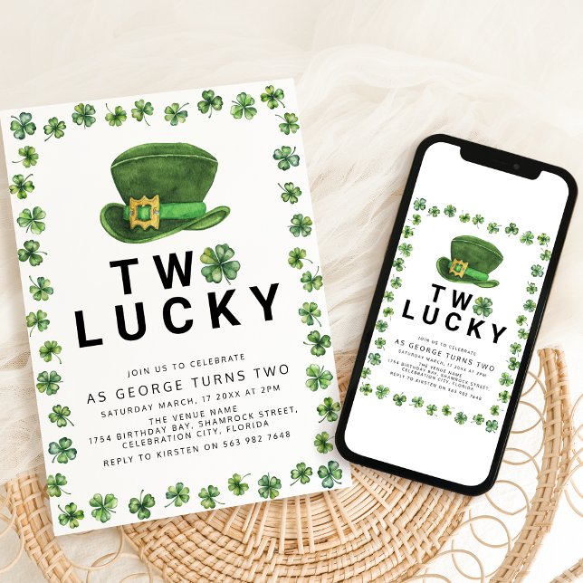 Invitation Fête d'anniversaire de 2 ans Two Lucky Shamrock (Créateur téléchargé)