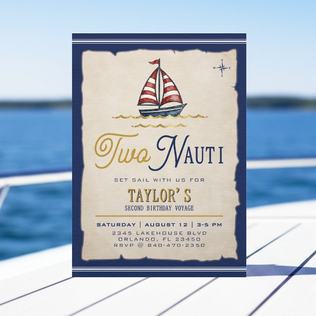Invitation Fête d'anniversaire de 2 ans Two Nauti Sailboat (Créateur téléchargé)
