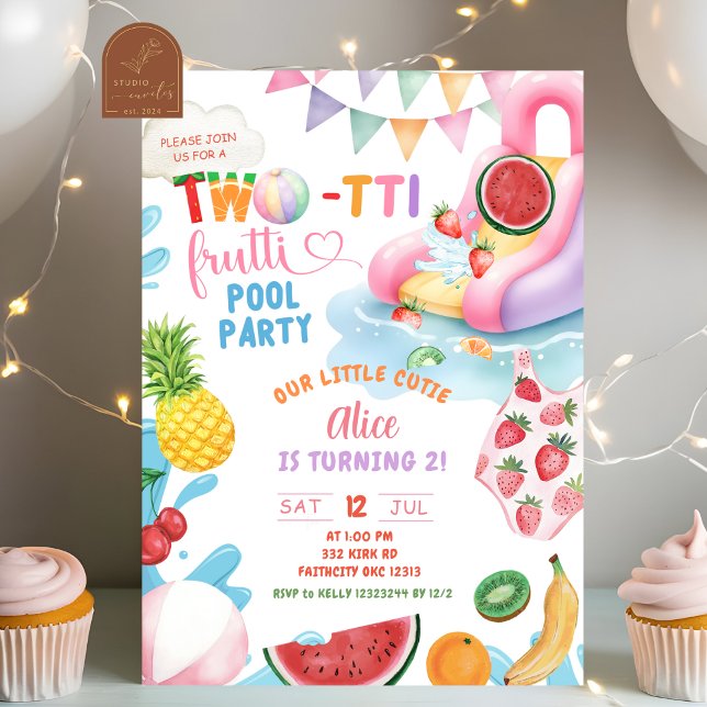 Invitation Fête d'anniversaire de 2 ans TWOtti Frutti au bord (Créateur téléchargé)