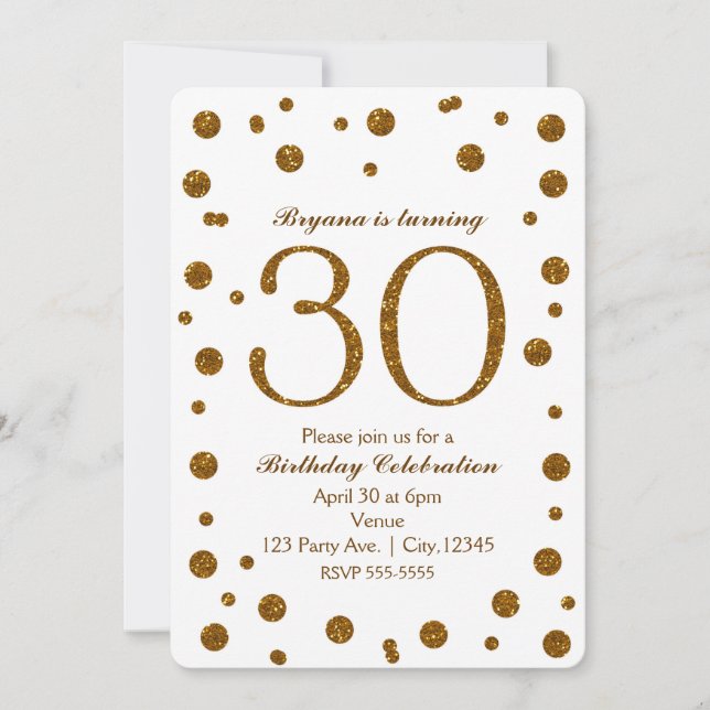 Invitation Fête d'anniversaire de 30 ans 30 ans paillettes bl (Devant)