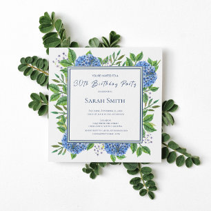 Invitation Fête d'anniversaire de 30 ans aux hortensias bleus