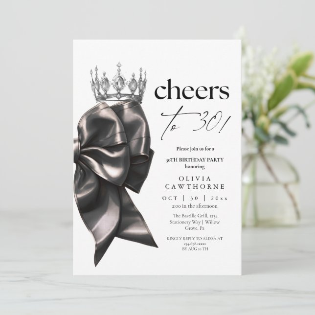 Invitation Fête d'anniversaire de 30 ans Black Bow (Debout devant)