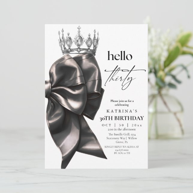 Invitation Fête d'anniversaire de 30 ans Black Bow (Debout devant)