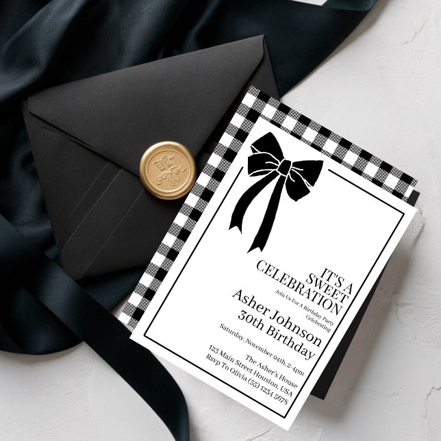 Invitation Fête d'anniversaire de 30 ans Black Bow Coquette B (Créateur téléchargé)