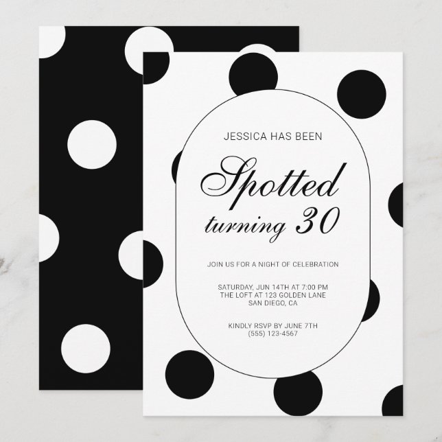 Invitation Fête d'anniversaire de 30 ans chic à pois (Devant / Derrière)
