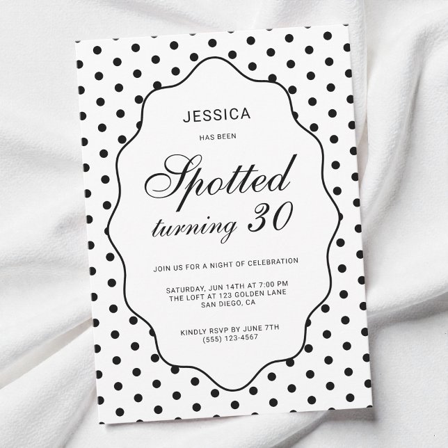 Invitation Fête d'anniversaire de 30 ans chic à pois (Chic Polka Dot Spotted Turning 30th Birthday Party Invitation)