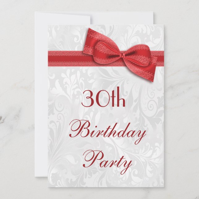 Invitation Fête d'anniversaire de 30 ans Damassé et Nœud papi (Devant)