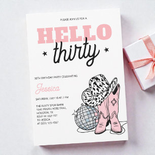 Invitation Fête d'anniversaire de 30 ans de Cowgirl disco Wes