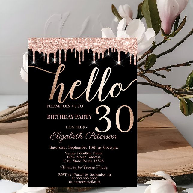 Invitation Fête d'anniversaire de 30 ans Glitter Drips Rose G (Créateur téléchargé)