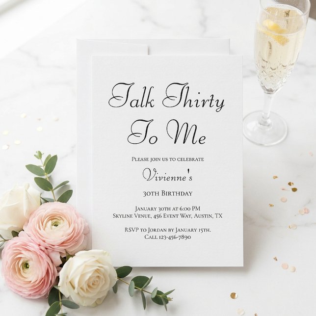 Invitation Fête d'anniversaire de 30 ans Minimal Talk Thirty  (Minimal Talk Thirty To Me 30th Birthday Party Invitation)