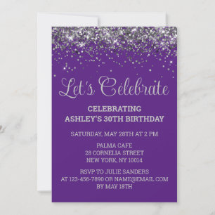 Invitation Fête d'anniversaire de 30 ans paillettes violettes