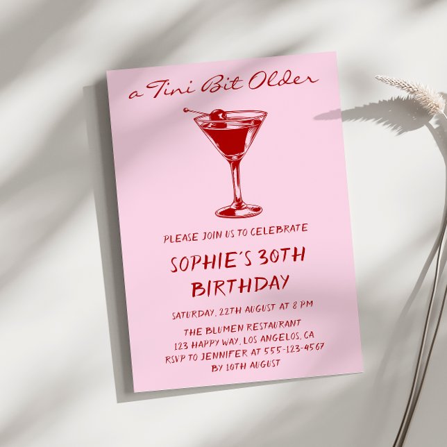 Invitation Fête d'anniversaire de 30 ans Red Martini A Tini B (Créateur téléchargé)