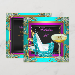 Invitation Fête d'anniversaire de 30 ans rose turquoise paill