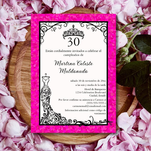 Invitation Fête d'anniversaire de 30 ans rose vif espagnol no (Créateur téléchargé)