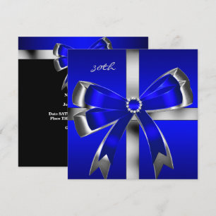 Invitation Fête d'anniversaire de 30 ans Royal Blue Silver Bo