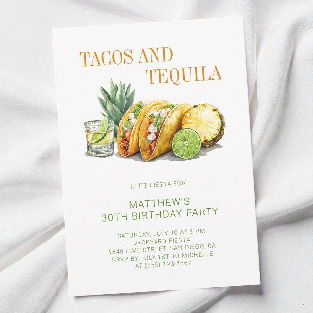 Invitation Fête d'anniversaire de 30 ans Tacos mexicains et T (Mexican Tacos and Tequila 30th Birthday Party Invitation)