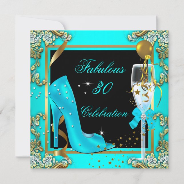 Invitation Fête d'anniversaire de 30 ans Talons Hauts Bleu Sa (Devant)