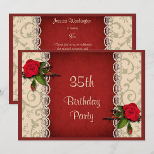 Invitation Fête d'anniversaire de 35 ans Roses Rouges & Dente