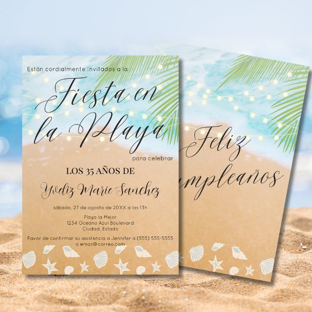 Invitation Fête d'anniversaire de 35 ans sur une plage sablon (Créateur téléchargé)