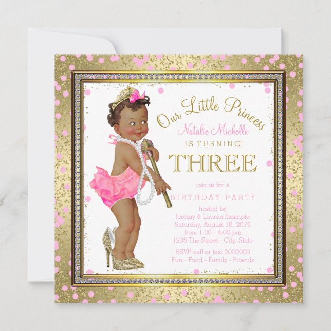 Invitation Fête d'anniversaire de 3 ans de la princesse ethni (Devant)