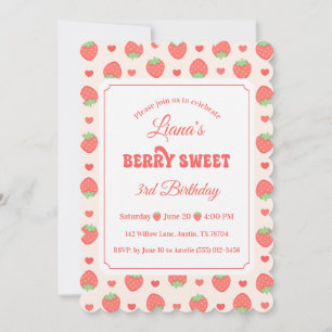 Invitation Fête d'anniversaire de 3 ans de Strawberry Berry S