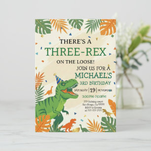 Invitation Fête d'anniversaire de 3 ans du garçon dinosaure T