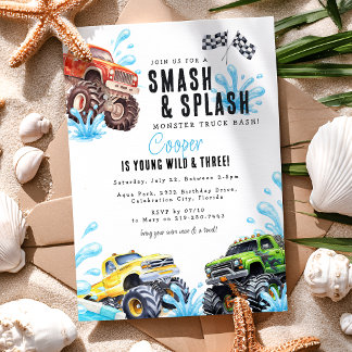 Invitation Fête d'anniversaire de 3 ans Fun Monster Truck au