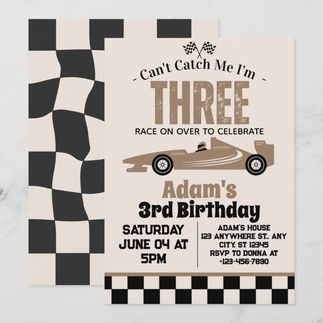 Invitation Fête d'anniversaire de 3 ans pour garçon de voitur (Devant / Derrière)
