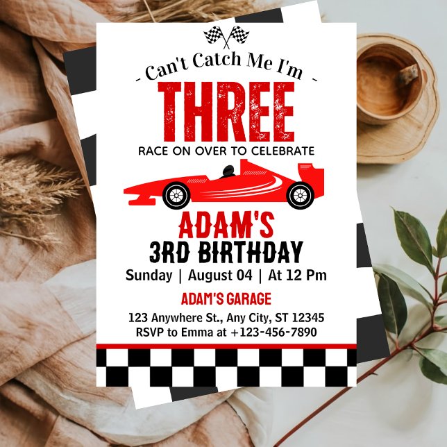 Invitation Fête d'anniversaire de 3 ans pour garçon de voitur (Créateur téléchargé)