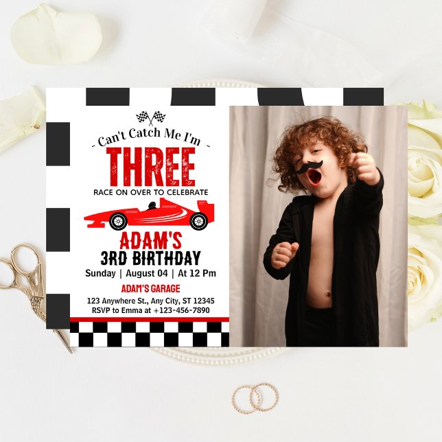 Invitation Fête d'anniversaire de 3 ans pour garçon de voitur (Créateur téléchargé)